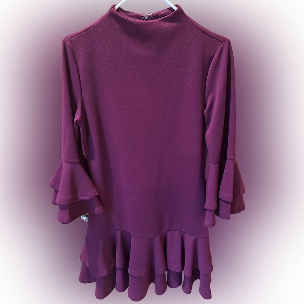 She + Sky Plum Ruffle Sleeve & Hem Dress – Size M - Like New